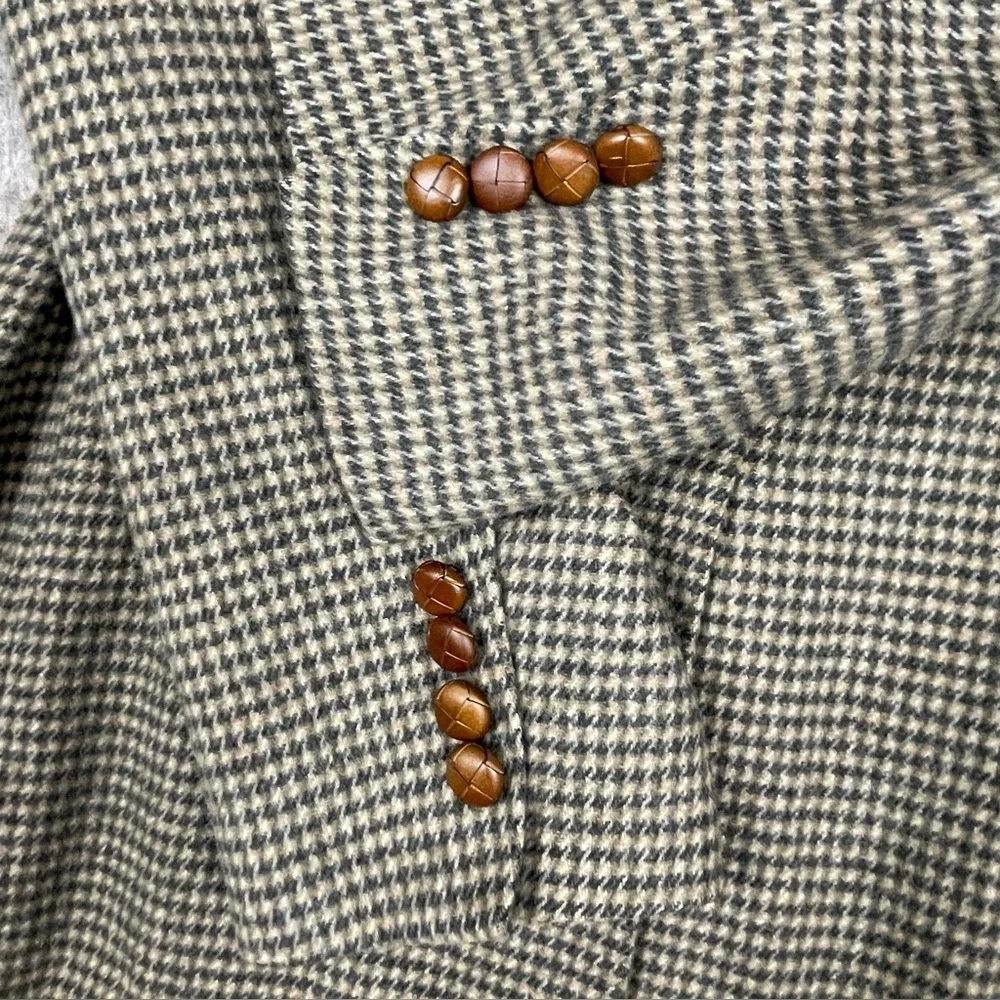 Land's End Classic Houndstooth Wool Camel Hair Preppy Sport Coat Blazer 40R